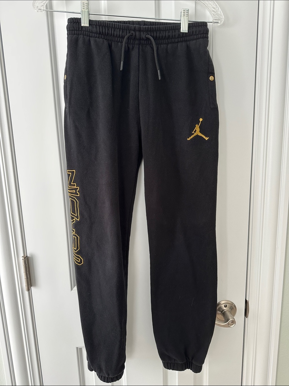 Jordan Black Sweatpants with Gold Jumpman and Side Logo Script